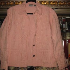 CHICOS PALE PINK BEADED AND EMBROIDERY JACKET SZ 0